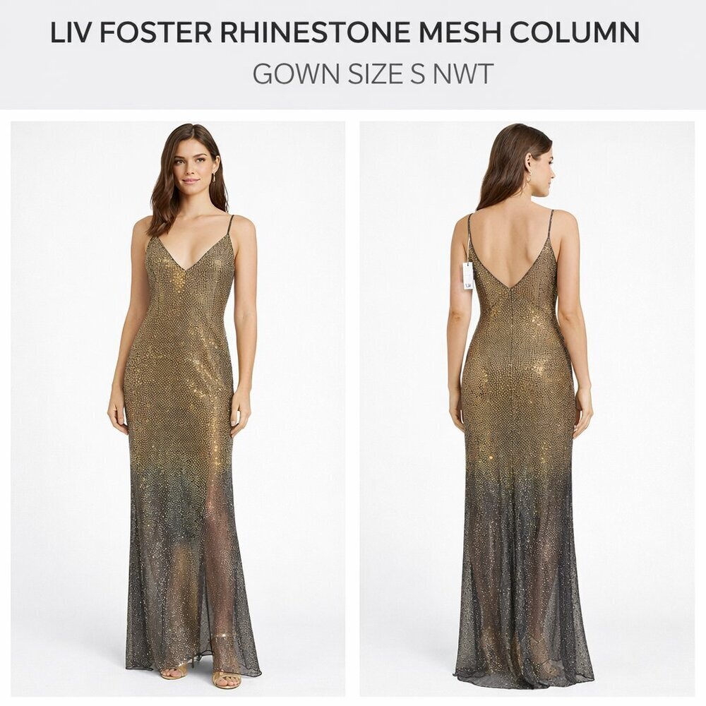 Liv Foster Rhinestone Mesh Column Gown Size S NWT